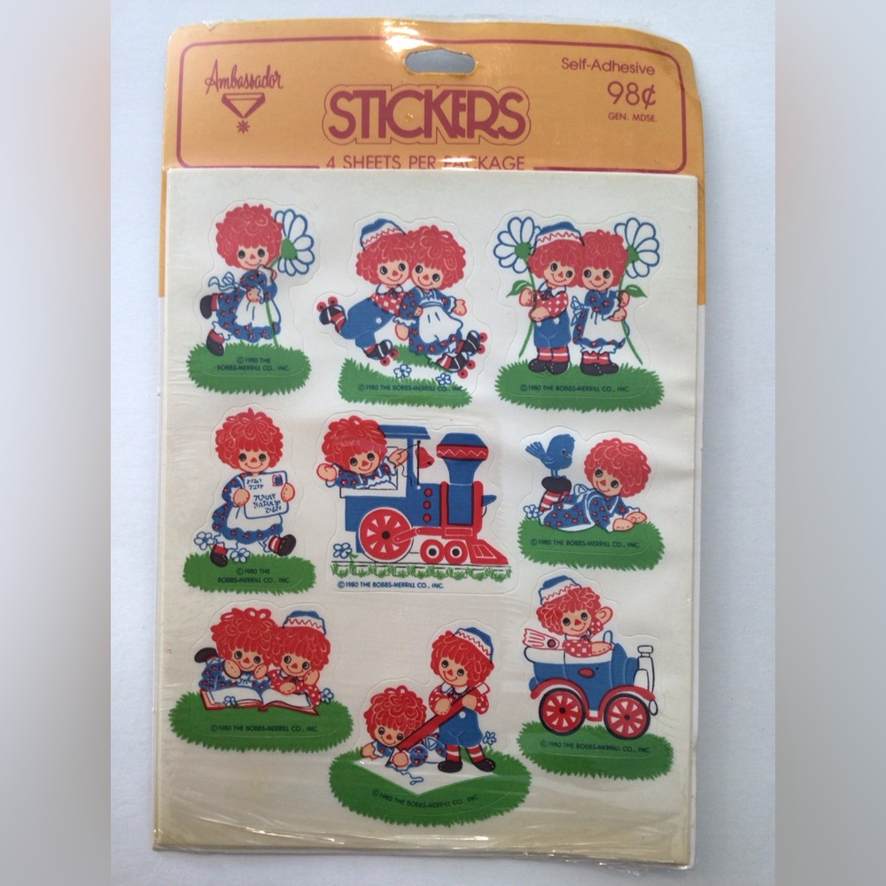Vintage 1980 RAGGEDY ANN & ANDY Ambassador 36 Stickers Total NOS Factory Sealed